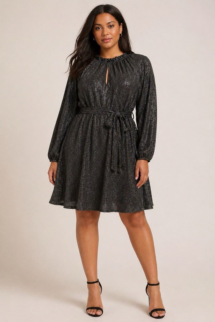 ELOQUII Elements 18/20 Metallic Black Silver Holiday Cocktail Dress